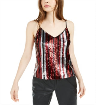 Bar III Women's Sequin Striped Sleeveless Top Black Size X-Large