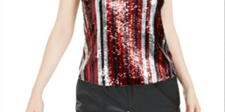 Bar III Women's Sequin Striped Sleeveless Top Black Size X-Large