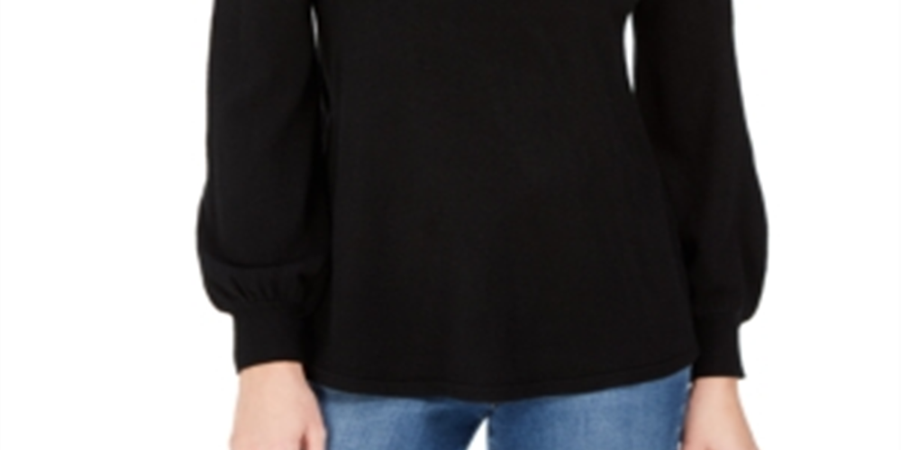 Style & Co Women's Mock Neck Keyhole Sweater Black Size X-Small