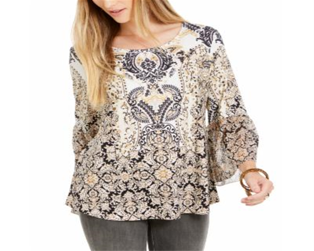 Style & Co Women's Printed Flutter Sleeve Top Blue Size XX-Large