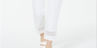 Alfani Women's Cropped Lace Inset Pants White Size 8 Petite
