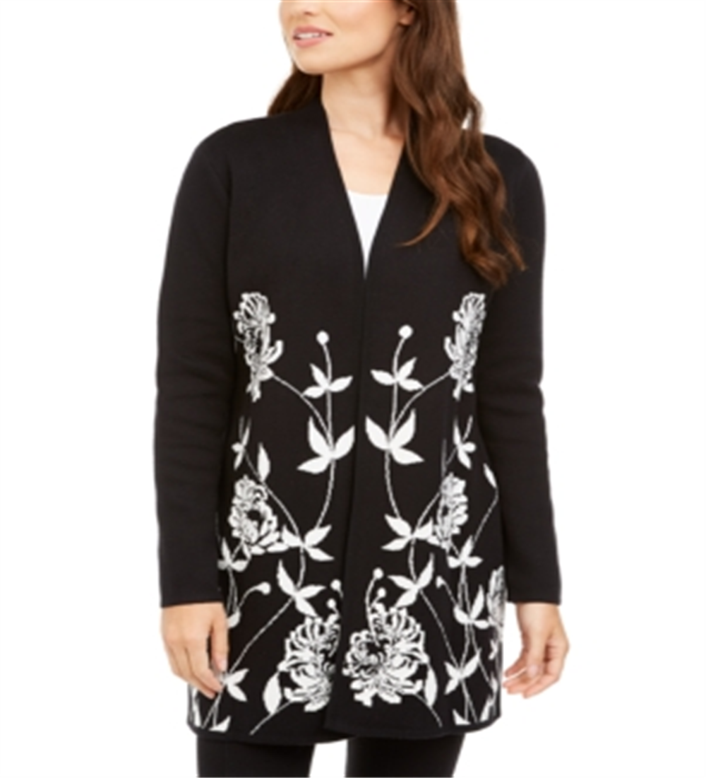 Alfani Women's Arched Garden Cardigan Black Size Petite Medium