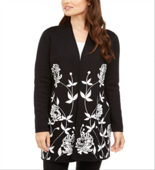 Alfani Women's Arched Garden Cardigan Black Size Petite Medium