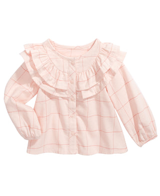 First Impressions Infant Girl's Cotton Ruffle trim Windowpane Top Pink Size 3-6MOS