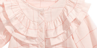 First Impressions Infant Girl's Cotton Ruffle trim Windowpane Top Pink Size 3-6MOS