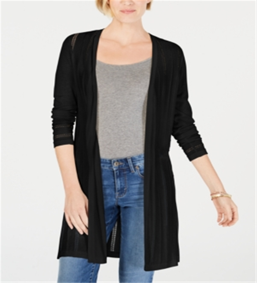 Charter Club Women's Pointelle Duster Cardigan Black Size Petite Medium