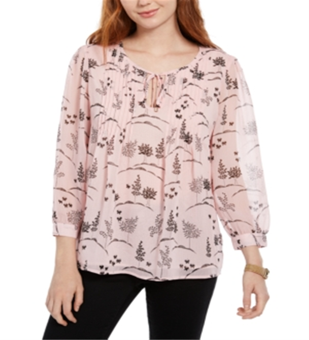 Tommy Hilfiger Women's Long Sleeve Bayview Dot Pintuck Top Pink Size Medium