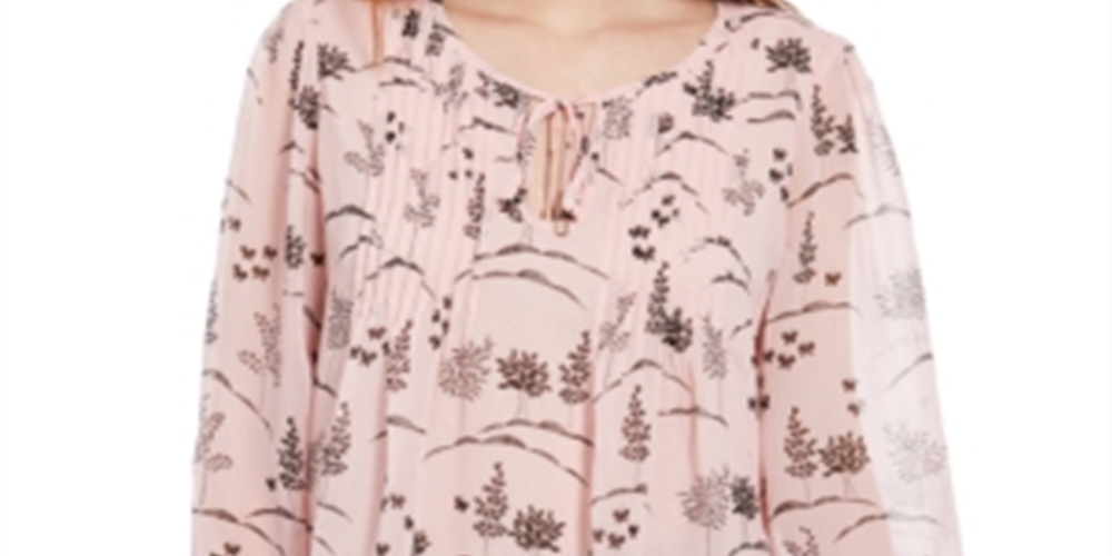 Tommy Hilfiger Women's Long Sleeve Bayview Dot Pintuck Top Pink Size Medium