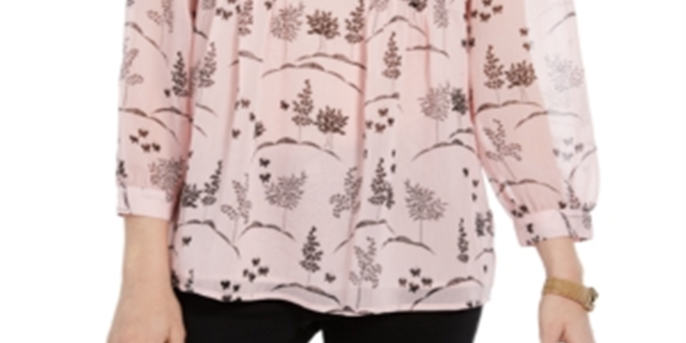 Tommy Hilfiger Women's Long Sleeve Bayview Dot Pintuck Top Pink Size Medium