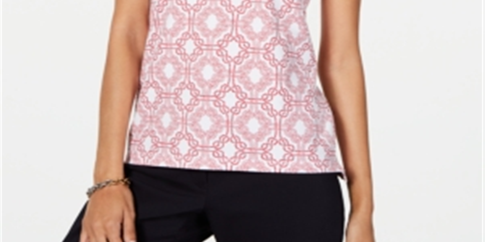 Tommy Hilfiger Women's Printed Short Sleeve Polo Red Size M