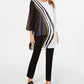 Alfani Women's Color Block 3/4 Sleeve Jewel Neck Blouse Evening Top Black Size Petite Small