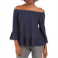 Style & Co Women's Off the Shoulder Bell Sleeve Top Blue Size Small