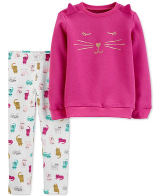Carter's Toddler Girls 2-Pc. Cat Top & Cat-Print Leggings Set Purple Size 4T SLIM