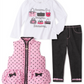 Kids Headquarters Toddler Girl's 3 Pc Ruffled Vest Graphic Top & Leggings Set White Size 4T