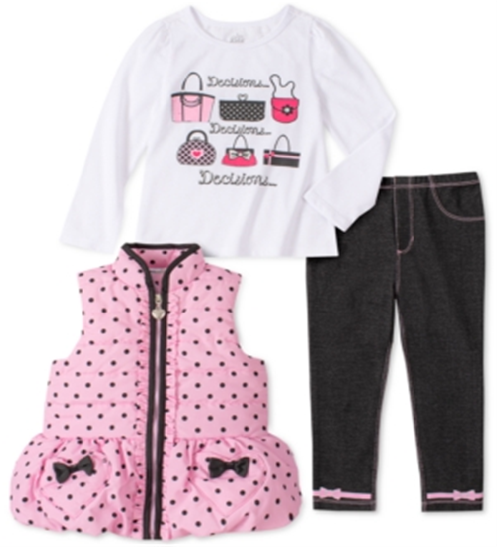 Kids Headquarters Toddler Girl's 3 Pc Ruffled Vest Graphic Top & Leggings Set White Size 4T