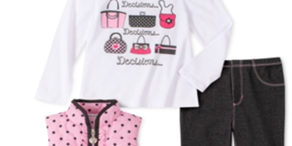 Kids Headquarters Toddler Girl's 3 Pc Ruffled Vest Graphic Top & Leggings Set White Size 4T