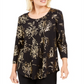 JM Collection Women's Foil Print Scoop Neck Top Black Size Medium