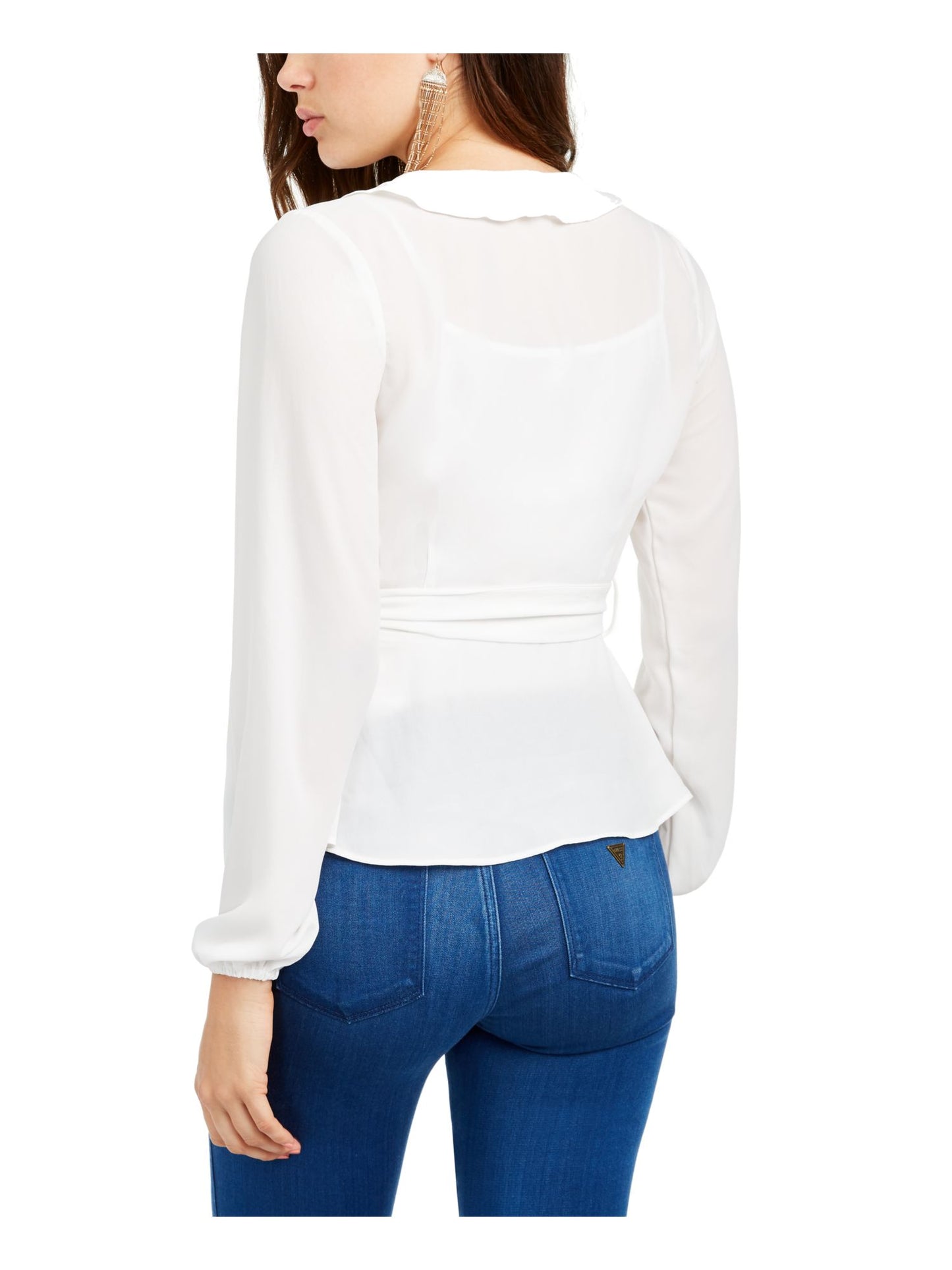 Q & A Women's Wrap Ruffed Blouse White Size Large