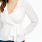 Q & A Women's Wrap Ruffed Blouse White Size Large