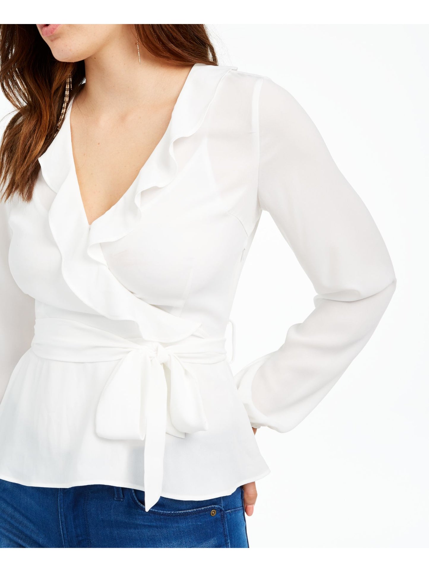 Q & A Women's Wrap Ruffed Blouse White Size Large