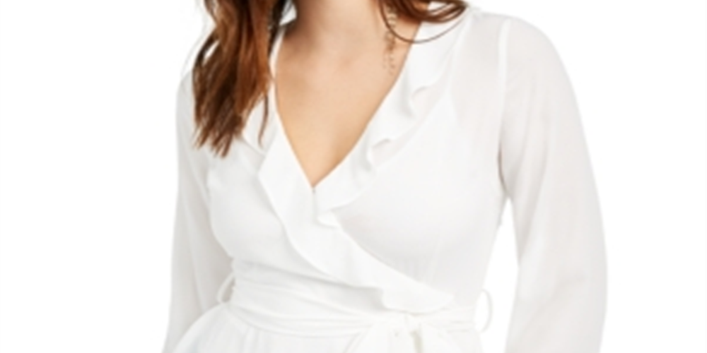 Q & A Women's Wrap Ruffed Blouse White Size Large