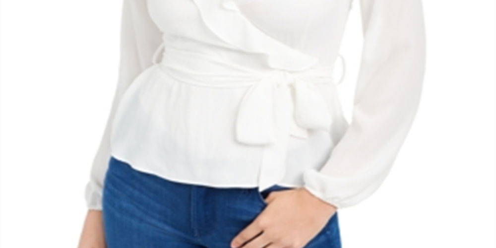 Q & A Women's Wrap Ruffed Blouse White Size Large