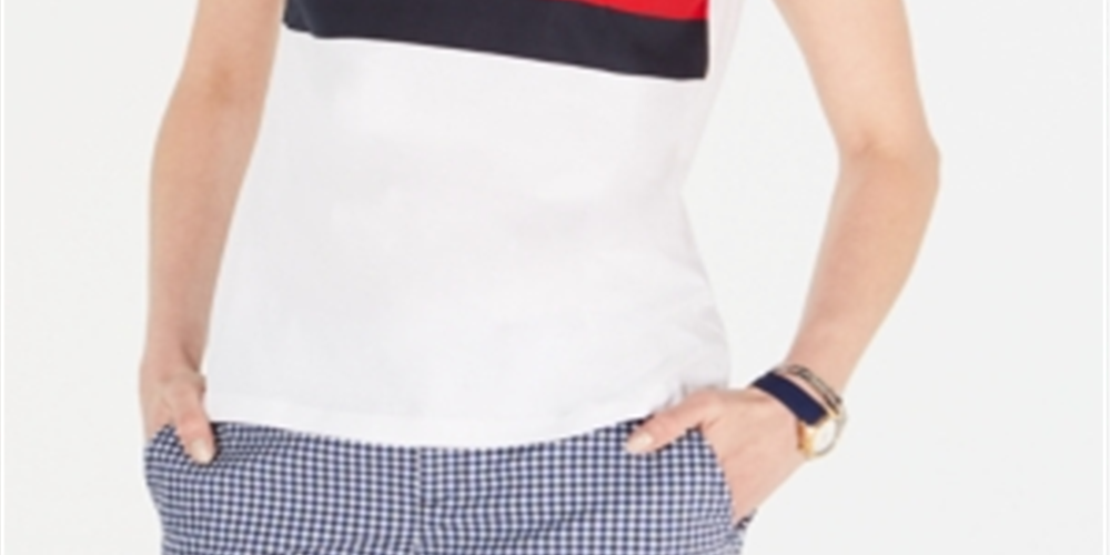 Tommy Hilfiger Women's Floral Flag Printed Cotton T-Shirt White Size X-Large