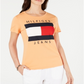Tommy Hilfiger Women's Cotton Embroidered Logo T-Shirt Orange Size Large