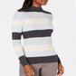 Karen Scott Women's Striped Mock Neck Cotton Sweater Gray Combo  Size Petite Medium