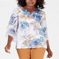 JM Collection Women's Printed Studded Top Blue Size Medium