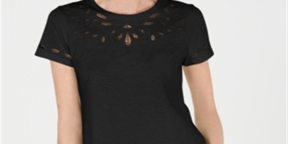 Charter Club Women's Cutout Cotton T-Shirt Black Size Medium