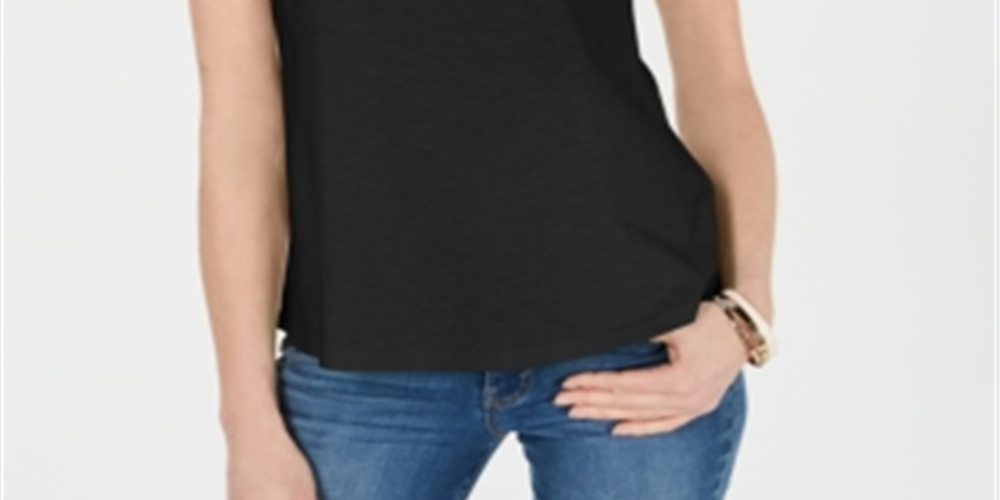 Charter Club Women's Cutout Cotton T-Shirt Black Size Medium