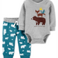 Carter's Baby Boy's 2 Pc Cotton Woodland Creatures Bodysuit & Jogger Pants Set Gray Size 9MOS
