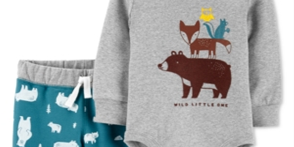 Carter's Baby Boy's 2 Pc Cotton Woodland Creatures Bodysuit & Jogger Pants Set Gray Size 9MOS