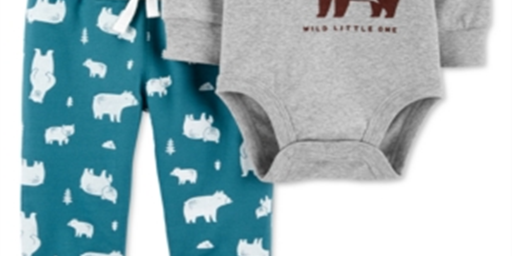 Carter's Baby Boy's 2 Pc Cotton Woodland Creatures Bodysuit & Jogger Pants Set Gray Size 9MOS