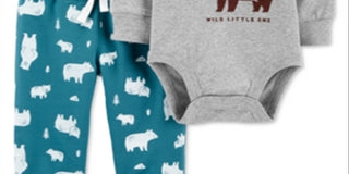 Carter's Baby Boy's 2 Pc Cotton Woodland Creatures Bodysuit & Jogger Pants Set Gray Size 9MOS