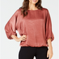 Alfani Women's Washed Satin Dolman Sleeve Bubble Top Pink Size Petite Medium
