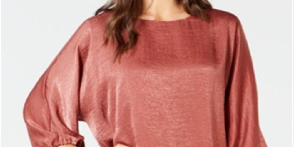 Alfani Women's Washed Satin Dolman Sleeve Bubble Top Pink Size Petite Medium