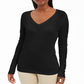 JM Collection Women's Embellished Sleeve V Neck Sweater Gift Black Size Small