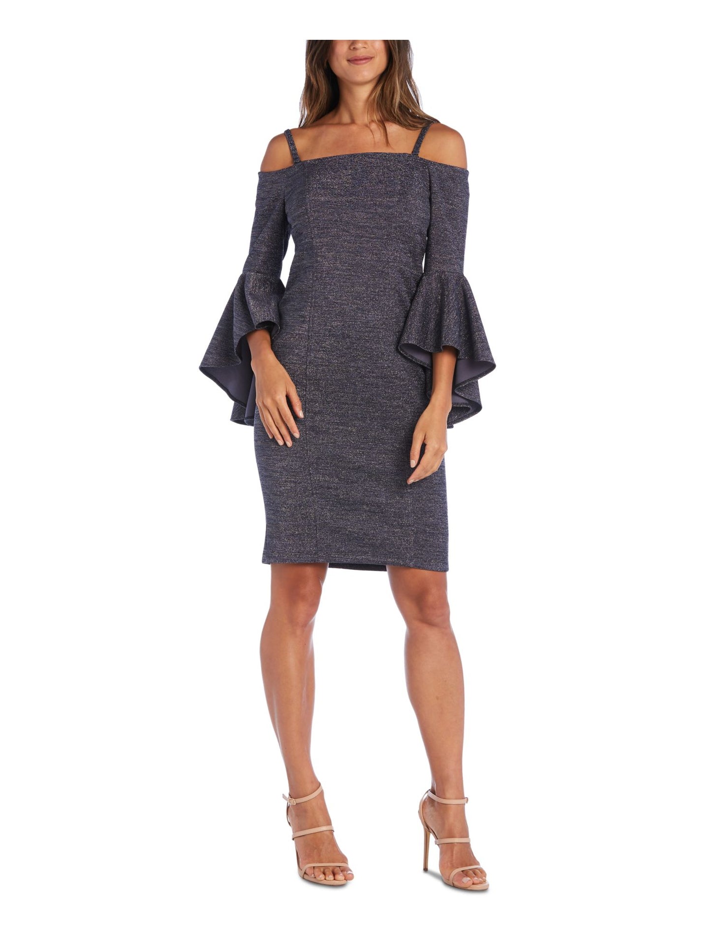 R & M Richards Women's Bell Sleeve Square Neck Above the Knee Sheath Cocktail Dress Blue Size 12 Petite