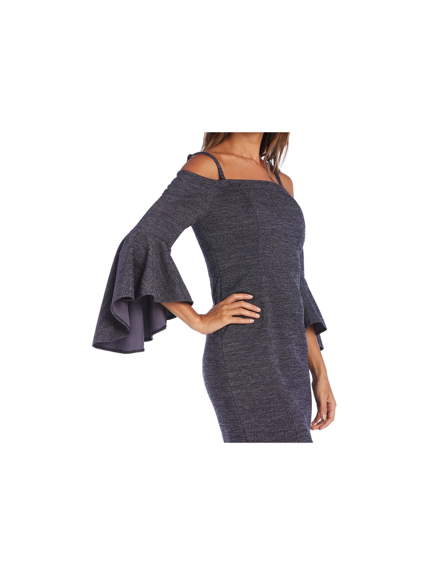 R & M Richards Women's Bell Sleeve Square Neck Above the Knee Sheath Cocktail Dress Blue Size 12 Petite
