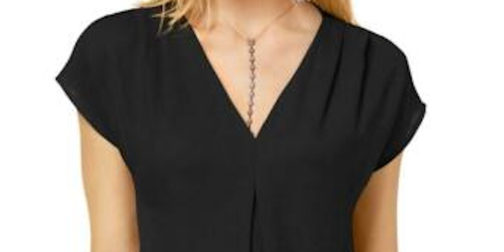INC International Concepts Women's Cap Sleeve V Neck Top Black Size Large