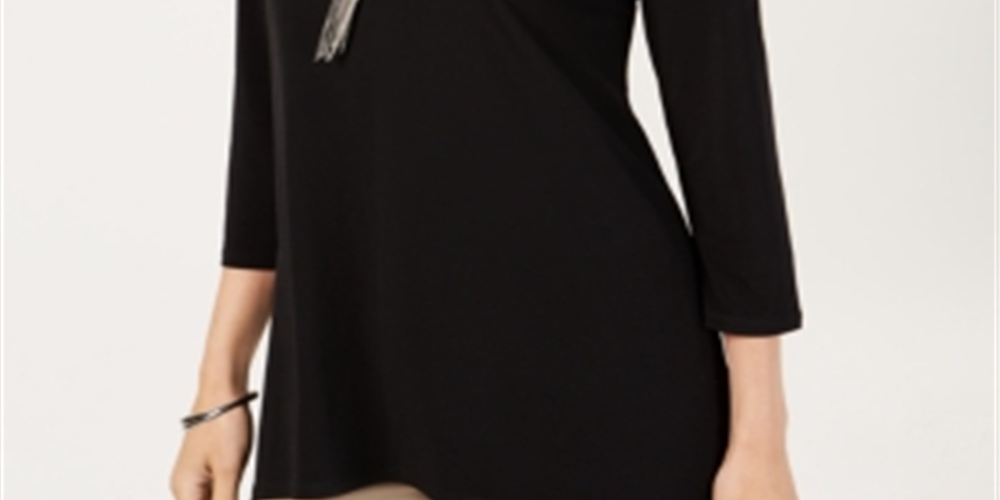 JM Collection Women's Beaded V Neck Tunic Black Size X-Small