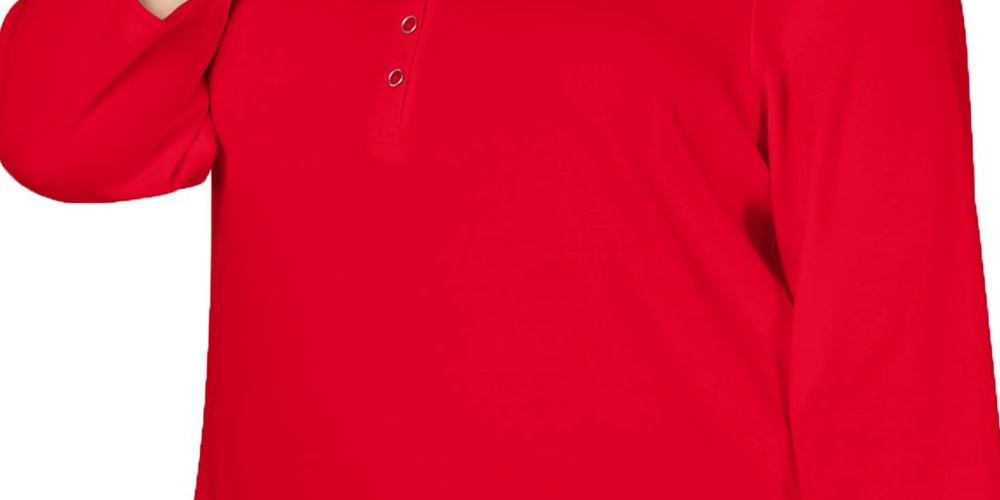 Karen Scott Women's Plus Heathered V Neck Henley Top Red Size 0X