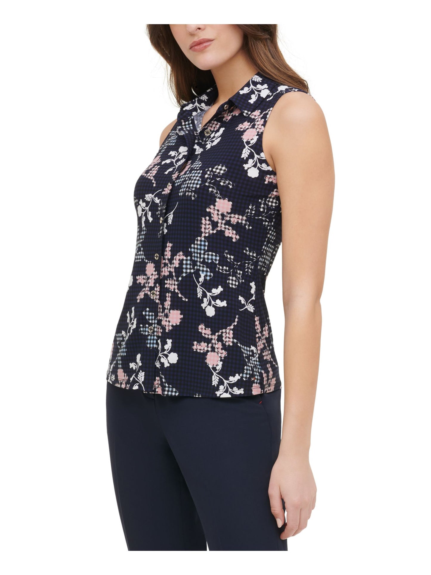 Tommy Hilfiger Women's Button up Floral Print Sleeveless Top Black Size Small