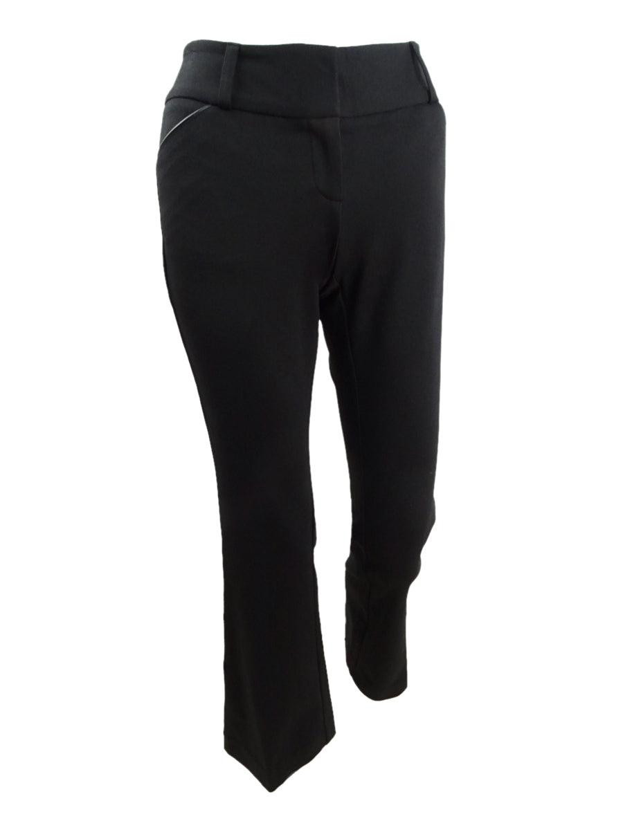Alfani Women's Faux Leather Trim Wide Leg Trousers Black Size 14X4