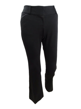 Alfani Women's Faux Leather Trim Wide Leg Trousers Black Size 14X4