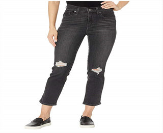 Levi's Women's 724 High Rise Straight Crop Ripped Jeans Black Size 28