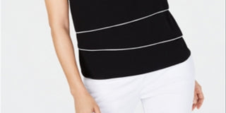 Alfani Women's Piped Trim Top Black Size Small