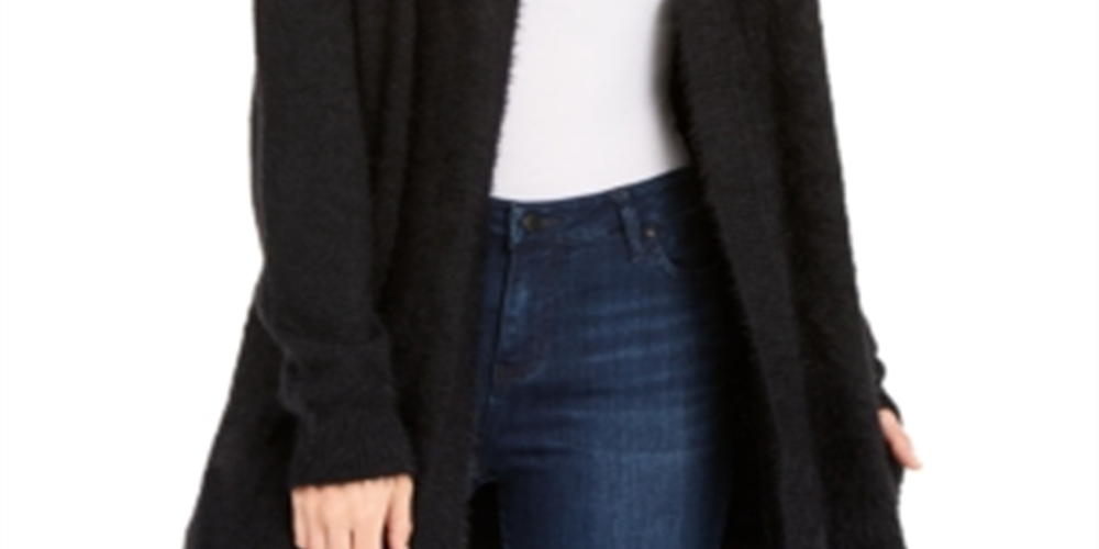 INC International Concepts Women's Eyelash Cardigan Black Size Large